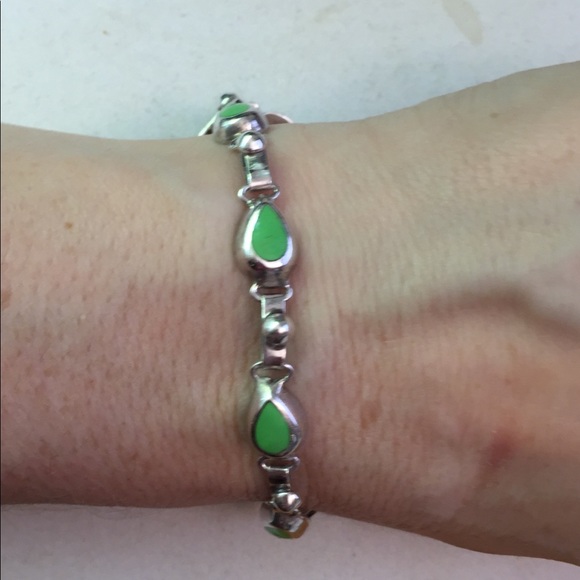 Vintage Mexico 925 silver green Turquoise bracelet - Picture 3 of 8